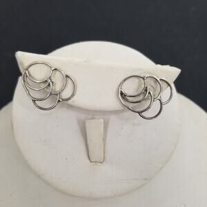 Vintage Silver Color Post Earrings Overlapping Circles Modern Abstract